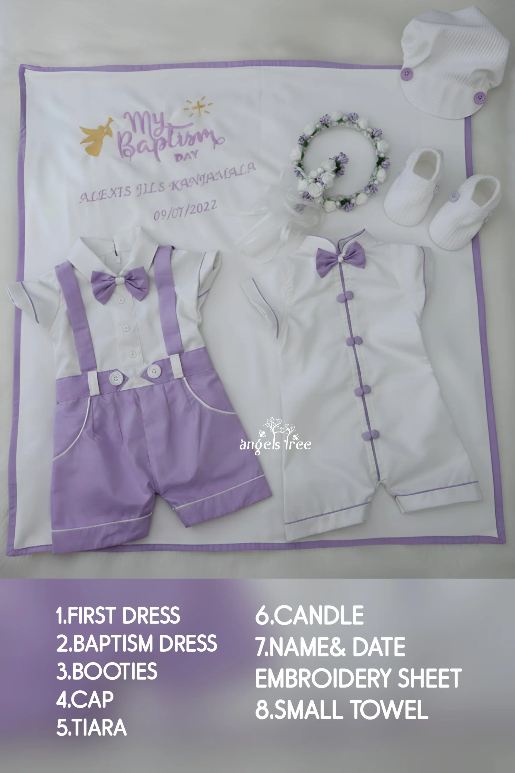 Baby Boy Baptism set Lavender colour theme 01 Baptism Set - Image 1