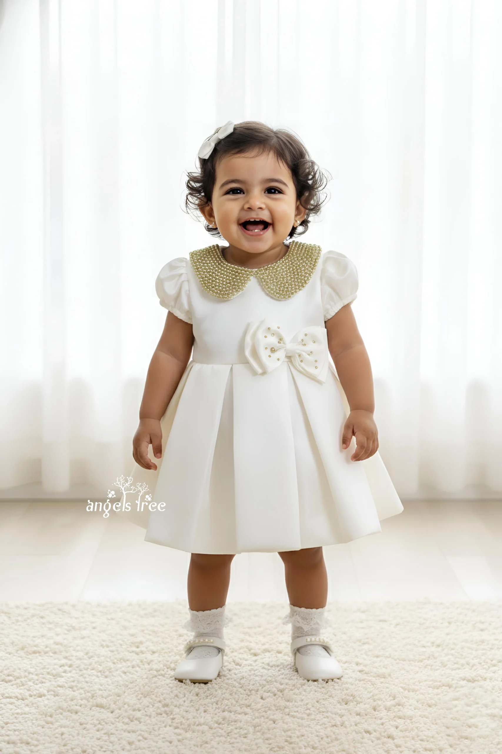 Baby girl baptism dress 06 Satin Frock - Image 1
