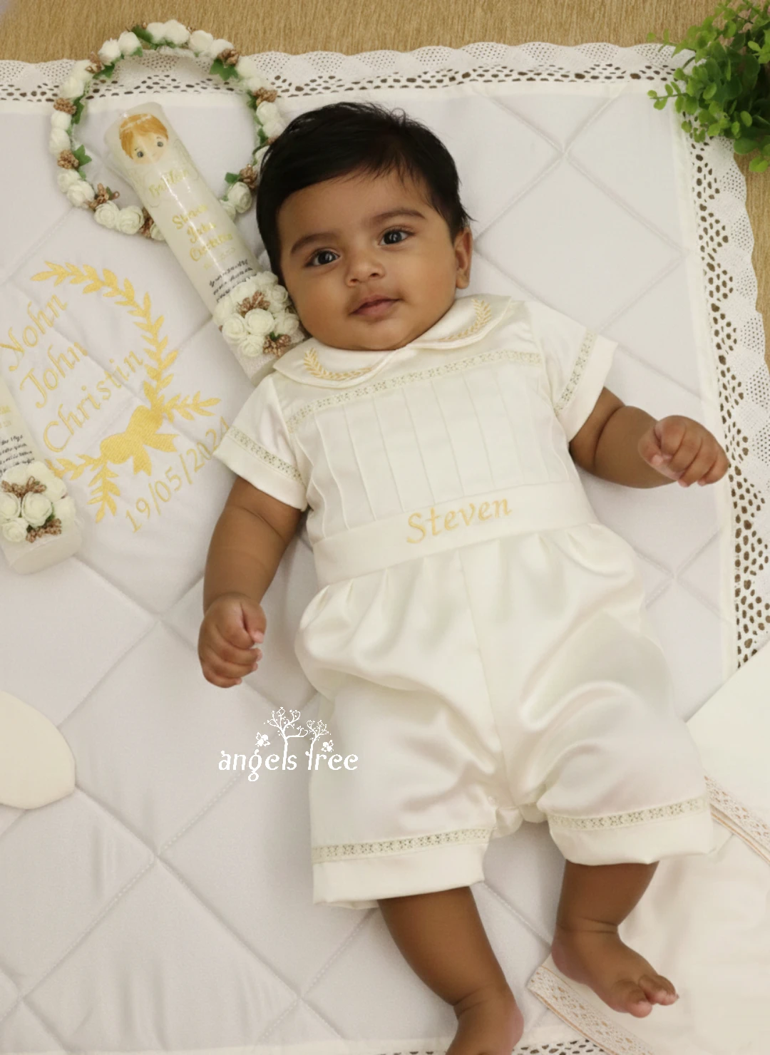 Baptism boy satin Romber Baptism Off White Satin Romber - Image 1